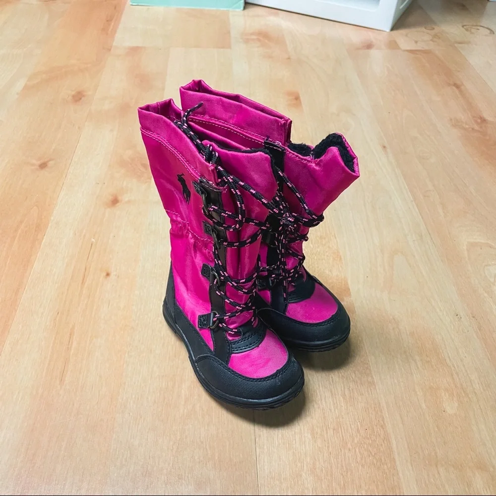 Polo Ralph Lauren Pink Black Knee Height Rubber Sole Rain Boots Toddler Size 5
